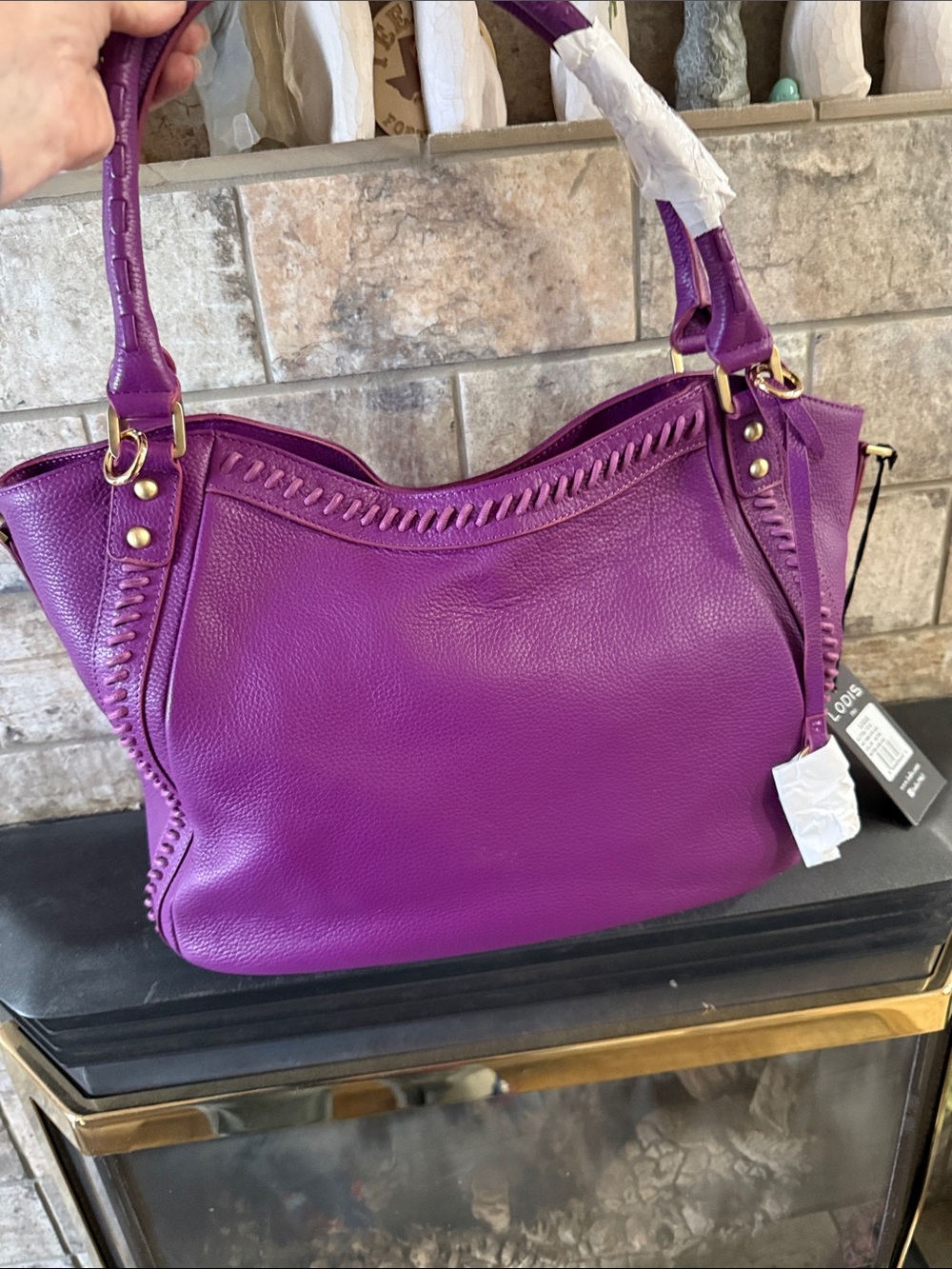 Lodis Purple Leather Button Tote Bag - Elegant Everyday Carry